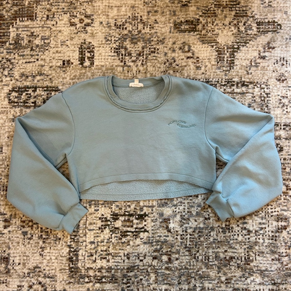 For Love And Lemons Light Blue Cropped Sweatshirt